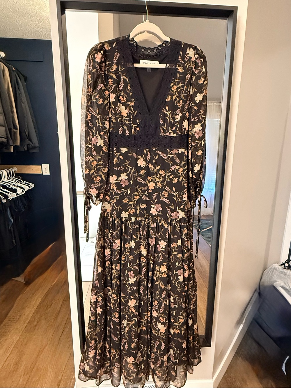Ann Taylor Black Floral Lace-Trim Maxi Dress